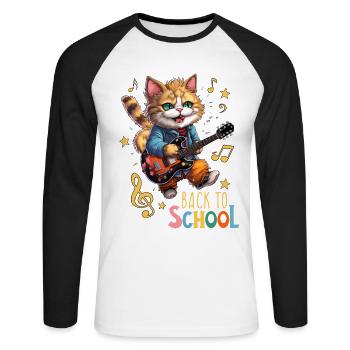 Chaton chat inscrit à la rentrée scolaire - T-shirt baseball manches longues Homme - blanc/noir - Devant - Nik (191cm)