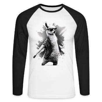 Dancing Llama Llamas Alpaca Animal Gift Idea - Unisex Long Sleeve Baseball T-Shirt - white/black - Front - Nik (191cm)