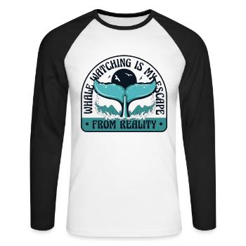 Is My Escape From Reality Blue Beluga Cetacea - Unisex Long Sleeve Baseball T-Shirt - white/black - Front - Nik (191cm)