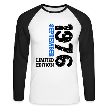 1976 September Limited Edition 47. Geburtstag Deko - Unisex Baseballshirt langarm - Weiß/Schwarz - Vorne - Nik (191cm)
