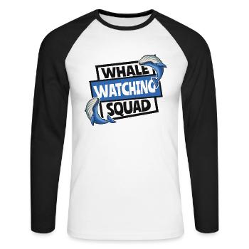 Whale Watching Squad Blue Beluga Cetacea Whale - Unisex Long Sleeve Baseball T-Shirt - white/black - Front - Nik (191cm)