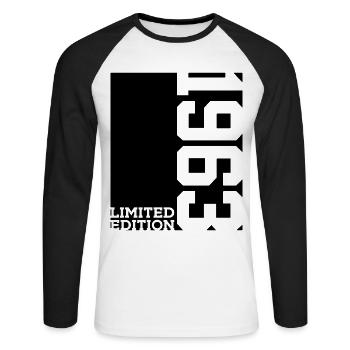 ÉDITION LIMITÉE 63E ANNIVERSAIRE 1963 - T-shirt baseball manches longues Homme - blanc/noir - Devant - Nik (191cm)