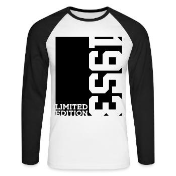 LIMITED EDITION 1953 73RD BIRTHDAY - Unisex Long Sleeve Baseball T-Shirt - white/black - Front - Nik (191cm)