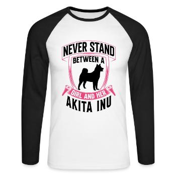 Fille et son Akita Inu Shiba Inu - T-shirt baseball manches longues Homme - blanc/noir - Devant - Nik (191cm)