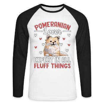 Amoureux de la Poméranie Expert en tout ce qui concerne les peluches - T-shirt baseball manches longues Homme - blanc/noir - Devant - Nik (191cm)