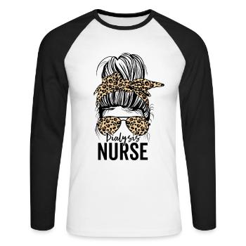 Lustige Dialysekrankenschwester Nephrologie Unordentliches Brötchen - Unisex Baseballshirt langarm - Weiß/Schwarz - Vorne - Nik (191cm)