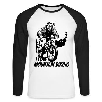 I love mountain biking, cyclist biker bear - Unisex Long Sleeve Baseball T-Shirt - white/black - Front - Nik (191cm)