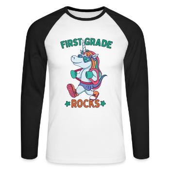 Hello 1st Grade - Hello First Grade Rocks - Unisex Baseballshirt langarm - Weiß/Schwarz - Vorne - Nik (191cm)