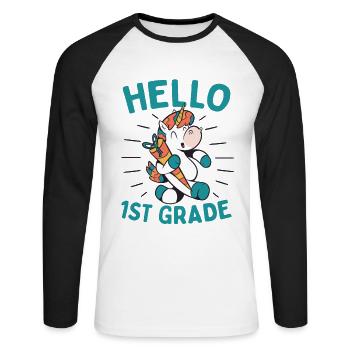 Hello 1st Grade - Hello First Grade Rocks - Unisex Long Sleeve Baseball T-Shirt - white/black - Front - Nik (191cm)