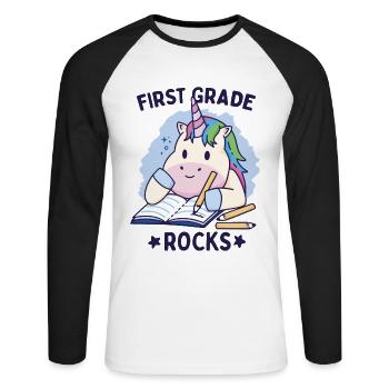 Hello 1st Grade - Hello First Grade Rocks - Unisex Long Sleeve Baseball T-Shirt - white/black - Front - Nik (191cm)