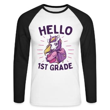 Hello 1st Grade - Hello First Grade Rocks - Unisex Long Sleeve Baseball T-Shirt - white/black - Front - Nik (191cm)