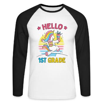 Allô 1ère année - Bonjour les roches de première année - T-shirt baseball manches longues Homme - blanc/noir - Devant - Nik (191cm)