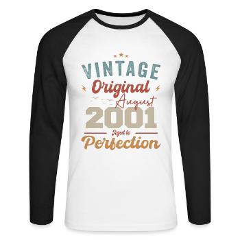 Août 2001 Vintage Vintage Birthday Retro - T-shirt baseball manches longues Homme - blanc/noir - Devant - Nik (191cm)