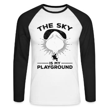 The Sky Is My Playground - Funny Powered Paraglide - Unisex Long Sleeve Baseball T-Shirt - white/black - Front - Nik (191cm)