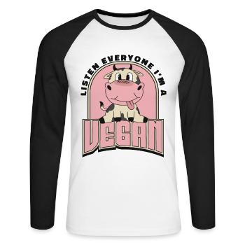 Ich bin Veganer Veganer Pflanzlich - Unisex Baseballshirt langarm - Weiß/Schwarz - Vorne - Nik (191cm)