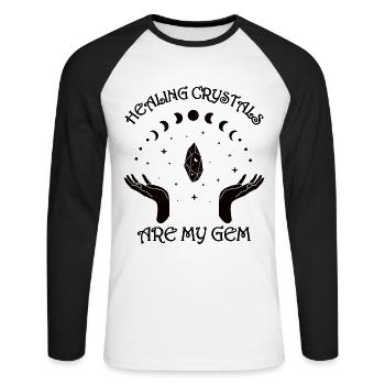 Funny Gemstone Chakra Healer Spiritual - Unisex Long Sleeve Baseball T-Shirt - white/black - Front - Nik (191cm)