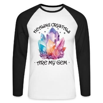 Funny Gemstone Chakra Healer Spiritual - Unisex Long Sleeve Baseball T-Shirt - white/black - Front - Nik (191cm)
