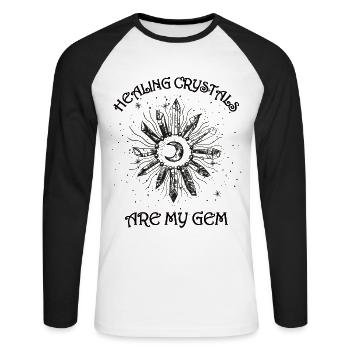 Funny Gemstone Chakra Healer Spiritual - Unisex Long Sleeve Baseball T-Shirt - white/black - Front - Nik (191cm)