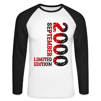2000 Septembre Édition Limitée 23rd Birthday Deco - T-shirt baseball manches longues Homme - blanc/noir - Devant - Nik (191cm)