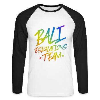 Bali Eskalation - Unisex Baseballshirt langarm - Weiß/Schwarz - Vorne - Nik (191cm)