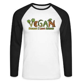 Weil ich Tiere liebe pflanzliche vegane Veganer - Unisex Baseballshirt langarm - Weiß/Schwarz - Vorne - Nik (191cm)