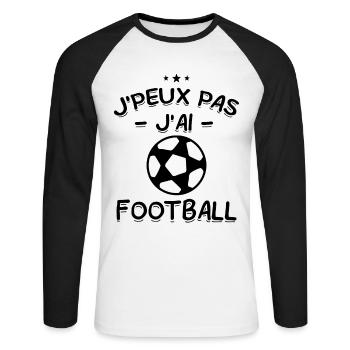 J'Peux Pas ! J'Ai Football ⚽ - T-shirt baseball manches longues Homme - blanc/noir - Devant - Nik (191cm)