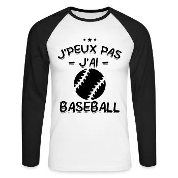 J'Peux Pas ! J'Ai Baseball ⚾ - T-shirt baseball manches longues Homme - blanc/noir - Devant - Nik (191cm)