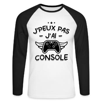 J'Peux Pas ! J'Ai Console - T-shirt baseball manches longues Homme - blanc/noir - Devant - Nik (191cm)