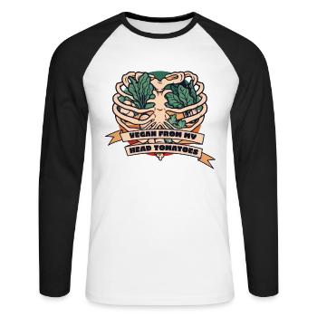 Vegan From My Head Tomatoes Plant-Based Vegan - Unisex Long Sleeve Baseball T-Shirt - white/black - Front - Nik (191cm)