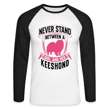 Mädchen und ihr Wolfsspitz Deutscher Spitz - Unisex Baseballshirt langarm - Weiß/Schwarz - Vorne - Nik (191cm)