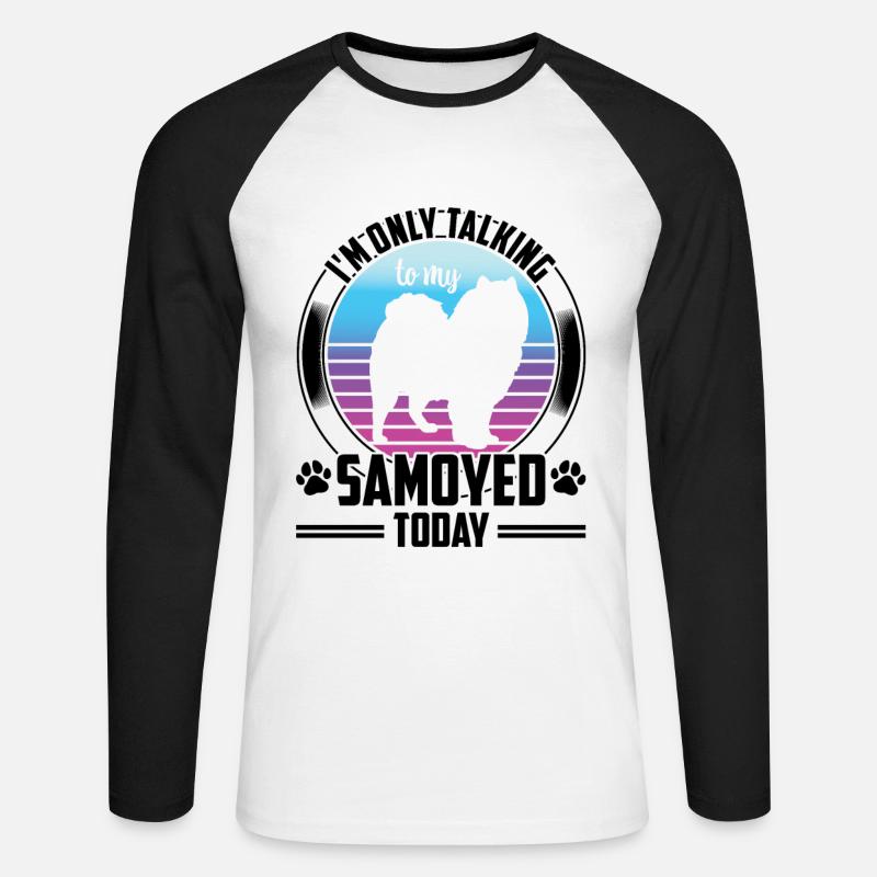 Rede nur mit Samojede Samojedenspitz - Unisex Baseballshirt langarm - Weiß/Schwarz
