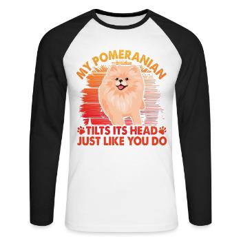My Pomeranian tilts his head just like you do - Unisex Baseballshirt langarm - Weiß/Schwarz - Vorne - Nik (191cm)