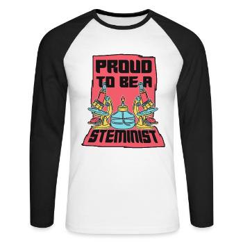 Stolz darauf, ein Steminist zu sein MINT-Wissenschaftler Steminist - Unisex Baseballshirt langarm - Weiß/Schwarz - Vorne - Nik (191cm)