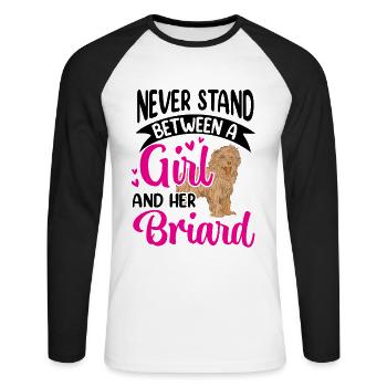 Mädchen und ihr Briard Berger de Brie - Unisex Baseballshirt langarm - Weiß/Schwarz - Vorne - Nik (191cm)