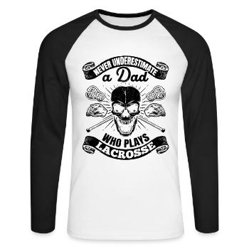 Never Underestimate A Dad Who Plays Lacrosse - Lac - Unisex Long Sleeve Baseball T-Shirt - white/black - Front - Nik (191cm)