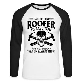 Je suis le meilleur couvreur pour gagner du temps - Funny Roofer S - T-shirt baseball manches longues Homme - blanc/noir - Devant - Nik (191cm)