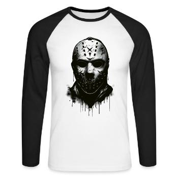 Masque effrayant de gardien de but de hockey sur glace d’Halloween - T-shirt baseball manches longues Homme - blanc/noir - Devant - Nik (191cm)