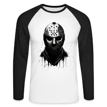 Gruselige Halloween Eishockey Torwart Maske - Unisex Baseballshirt langarm - Weiß/Schwarz - Vorne - Nik (191cm)