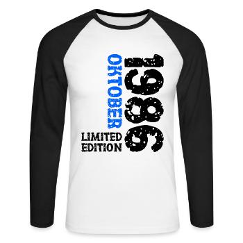 1986 Oktober Limited Edition 37. Geburtstag Deko - Unisex Baseballshirt langarm - Weiß/Schwarz - Vorne - Nik (191cm)