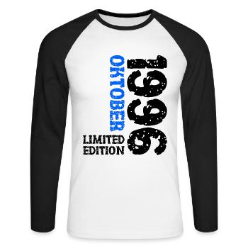 1996 Oktober Limited Edition 27. Geburtstag Deko - Unisex Baseballshirt langarm - Weiß/Schwarz - Vorne - Nik (191cm)