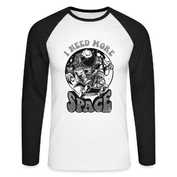 I Need More Space Cosmonaut Spaceship Taikonaut - Unisex Long Sleeve Baseball T-Shirt - white/black - Front - Nik (191cm)