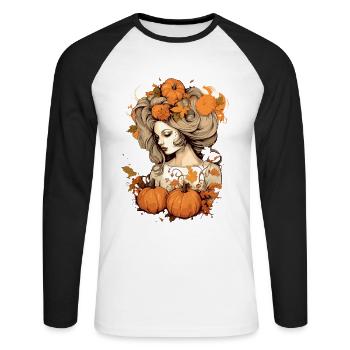Feminines Herbst Thanksgiving Design für Frauen - Unisex Baseballshirt langarm - Weiß/Schwarz - Vorne - Nik (191cm)
