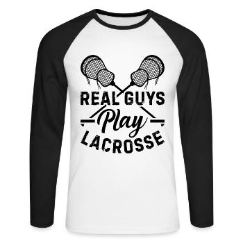De vrais gars jouent à la crosse - Joueur de crosse - T-shirt baseball manches longues Homme - blanc/noir - Devant - Nik (191cm)