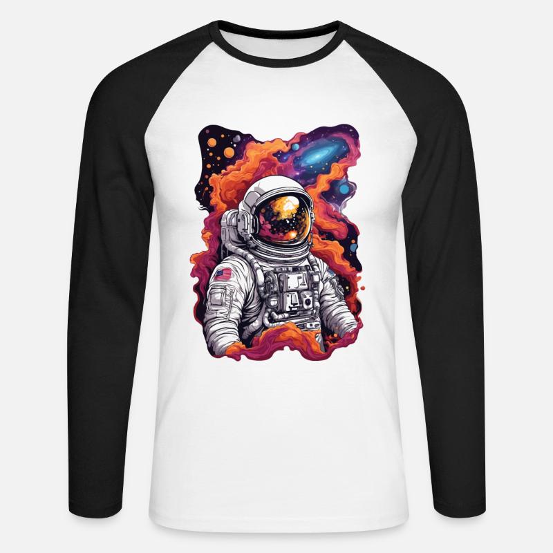 Kosmische Entdeckung Astronaut im Weltall - Unisex Baseballshirt langarm - Weiß/Schwarz