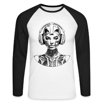 T-shirt: woman in the street fashion style of the future. - Unisex Long Sleeve Baseball T-Shirt - white/black - Front - Nik (191cm)