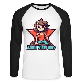 Star-Anime-Mädchen, nur Anime-Vibes - Unisex Baseballshirt langarm - Weiß/Schwarz - Vorne - Nik (191cm)