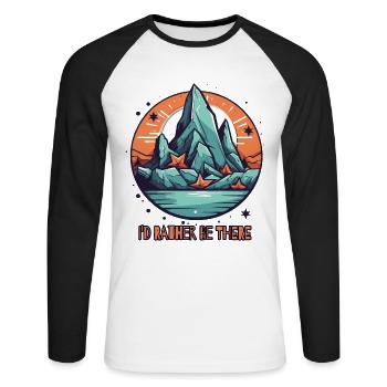 Ich wäre lieber dort, Bergsee und Sterne - Unisex Baseballshirt langarm - Weiß/Schwarz - Vorne - Nik (191cm)