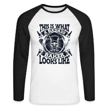 Voici à quoi ressemble un boulanger badass - T-shirt baseball manches longues Homme - blanc/noir - Devant - Nik (191cm)