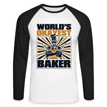 Le chef pâtissier Baker Baker le plus acceptable au monde - T-shirt baseball manches longues Homme - blanc/noir - Devant - Nik (191cm)