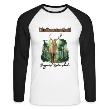 Jäger Outfit Waidmannsheil - Jagen ist Naturschutz - Unisex Baseballshirt langarm - Weiß/Schwarz - Vorne - Nik (191cm)